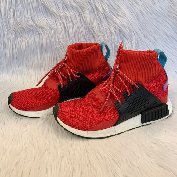 Adidas Men's NMD_XR1 Primeknit Sock Sneakers in Scarlet Red - Picture 8 of 15